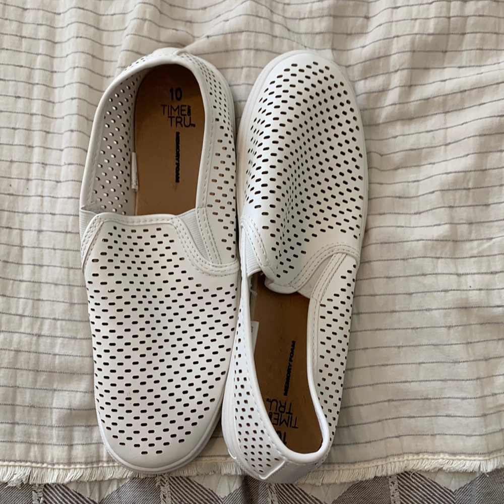 White leather slip on women’s shoes